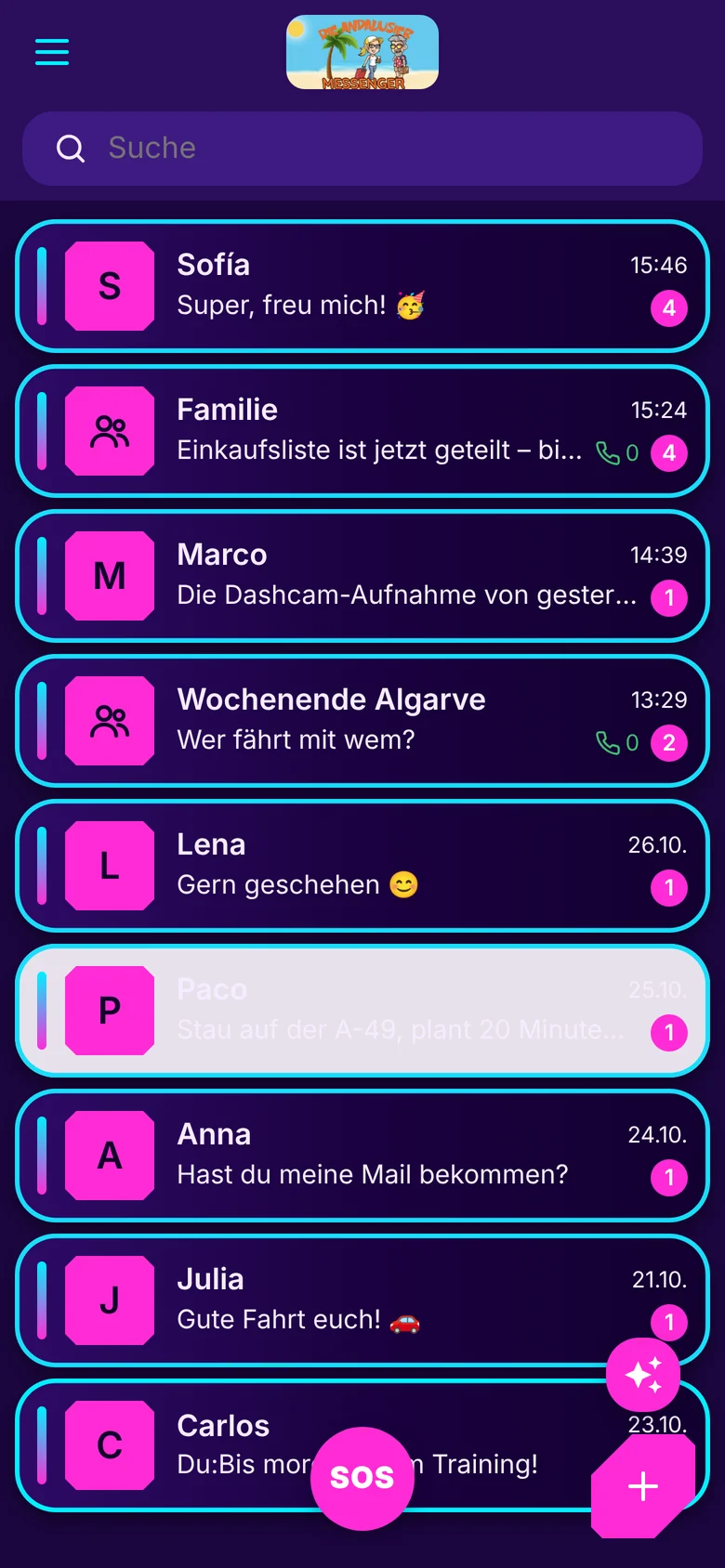 Chatliste im Stil Neon 80er